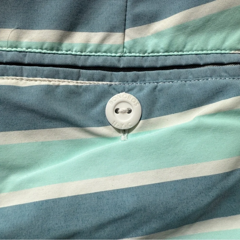 Bonobos Men's 8” Striped Swim Trunks Blue Size 38 Mesh Lining Tie Front Summer